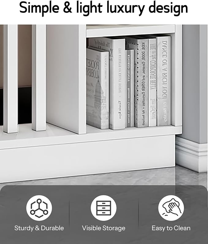 Wall Room Divider, Storage Cabinet Storage Display with Shelves, Modern Freestanding Wood Room Divider Screen, Wall Privacy Screens for Home Decorative (White+W,47" L x 9.5" W x 79.5" H)