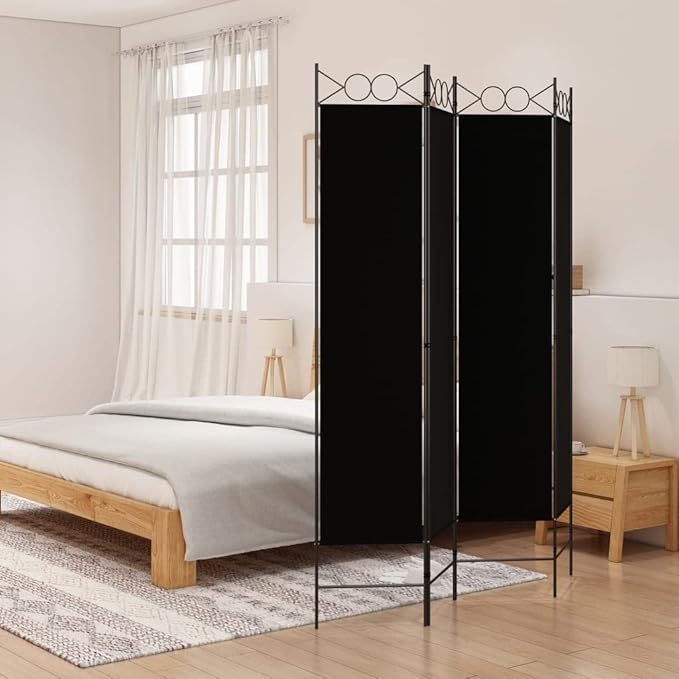 vidaXL 4 Panel Room Divider, Room Divider Privacy Screen Folding 4 Panel, Folding Divider Screen for Home Office, Modern Style, Black Fabric