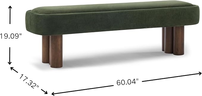 Christopher Knight Home Damas 60.04" Fabric Upholstered Dining Bench, Wooden Entryway Bench, Long Sofa Footstool for Living Room, Bedroom End of Bed Bench, Olive Green+Walnut