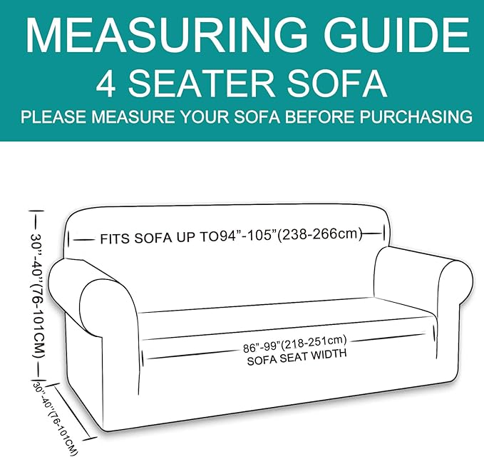 U-NICE HOME 4 Seater Stretch Couch Cover Sofa Cover Washable Sofa Slipcover Furniture Protector for 3 Cushion Couch Sofa Pet Friendly, Cyan