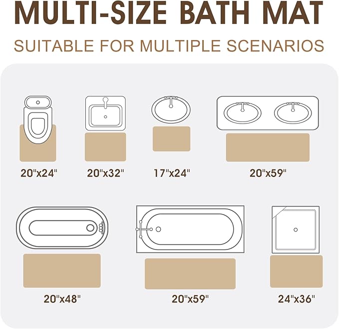 ACCUMTEK Memory Foam Bath Mat, Ultra Soft Absorbent Waffle Bathroom Rugs, Super Non-Slip PVC Backing Bath Rug Quick Dry, Machine Washable Rug for Tub, Shower, Home Decor Accessory, 60" x 24", Beige