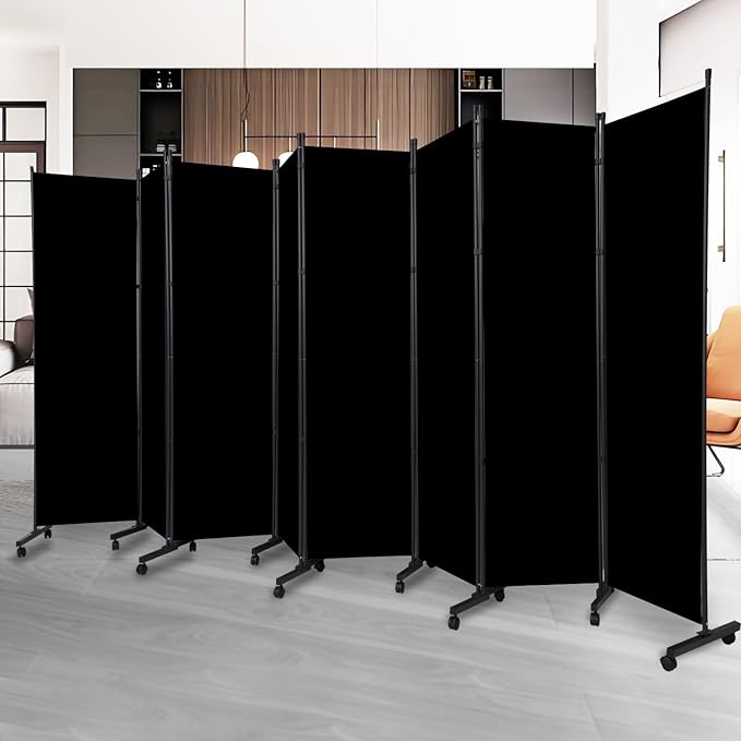 Room Divider Folding Privacy Screens with Lockable Wheels, 176'' Fabric Partition Room Dividers Freestanding Room Divider Panel for Room Separation, Wall Divider Space Separator for Home Office Studio