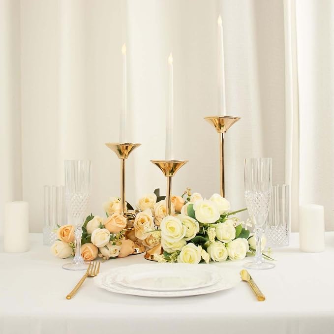Efavormart Set of 3 | Gold Metal Taper Candlestick Holders, 3 Disk Pedestal Design Candle Stands - 9", 11", 13"