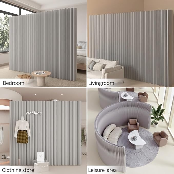Portable Paper Room Divider Wall, Enterprise Office Retractable Temporary Partition Wall, Indoor Folding Rooling Privacy Screen for Room Separation, Grey