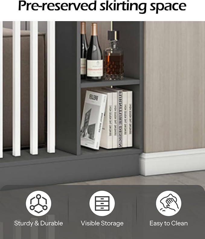 Wall Room Divider, Storage Cabinet Storage Display with Shelves, Modern Freestanding Wood Room Divider Screen, Wall Privacy Screens for Home Decorative (Grey+White,39.5" L x 9.5" W x 79.5" H)