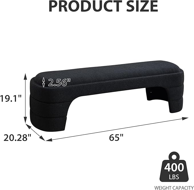 Chifee & Vingol 64.96" W End of Bed Bench Upholstered Bedroom Benches Modern Living Room Bench for Entryway, Dining Room and Living Room,Black