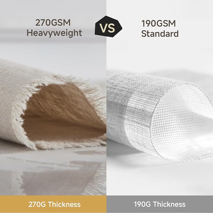 KINGSTONE 14 x 120 Inches Frayed Edge Table Runner, 270G Heavyweight Sand Washed Slub Texture Cotton Linen for Modern Farmhouse, Rustic Home Decorations Dining Room Wedding Boho Decor, Natural