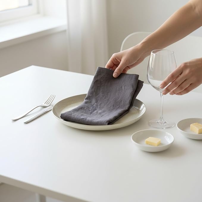 Linen Napkins –100% French Flax – Stonewashed Pure Linen Cloth Napkins - Size 18 Inch x 18 Inch – Set of 4 (Mid Gray)