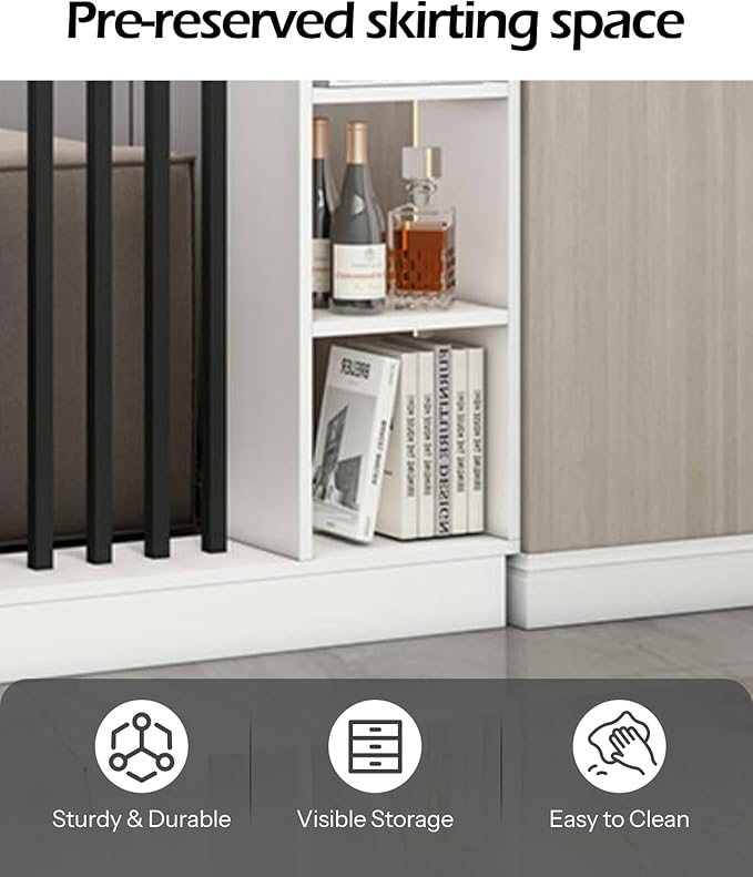 Wall Room Divider, Storage Cabinet Storage Display with Shelves, Modern Freestanding Wood Room Divider Screen, Wall Privacy Screens for Home Decorative (White+Black,43.3" L x 9.5" W x 79.5" H)