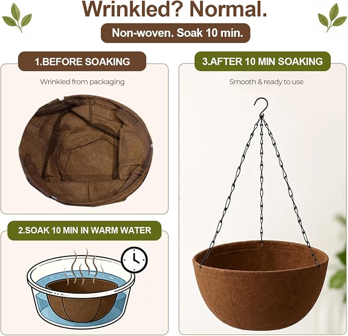 T4U Hanging Planters for Outdoor Plants, 10 Inch 4 Pack Fabric Hanging Baskets with Drainage Tray, Decorative Hanging Pots for Plants Outdoor Patio Porch Garden Use（Brown）