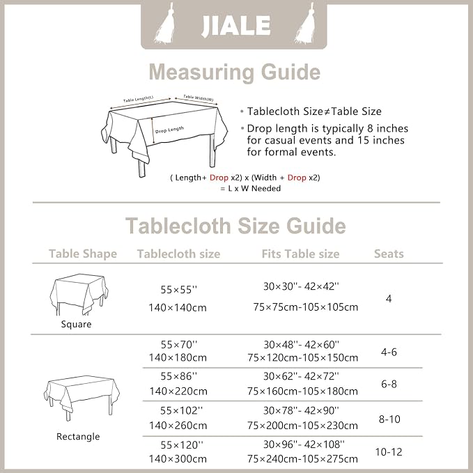 JIALE Table Cloth Rectangle Tables, Heavy Duty Cotton Linen Waterproof Tablecloths Farmhouse Tablecloth, Soft and Wrinkle Free Table Cover with Tassels, Coffee Flower, 55''x102''