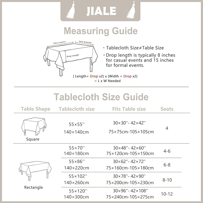 JIALE Rectangle Table Cloth, Heavy Duty Cotton Linen Waterproof Tablecloths Farmhouse Tablecloth, Soft and Wrinkle Free Table Cover with Tassels, 55''x70'', 4-6 Seats