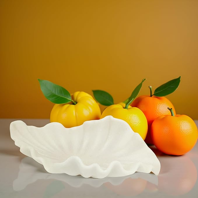 Off White Large Decorative Bowl - 16” Fruit/Key/Purse Bowl for Home Decor - Coffee Table & Entryway Table Decor - Scalloped Ruffle Bowls - Unique Centerpiece Bowls(Big)