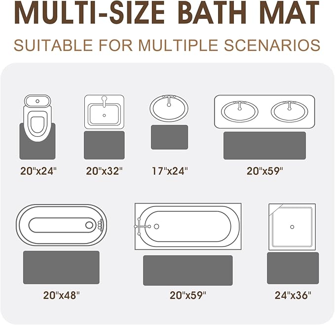 Memory Foam Bath Mat Set 3 Piece, Ultra Soft Absorbent Waffle Bathroom Rugs, Super Non-Slip PVC Backing Bath Rug Quick Dry, Machine Washable Rug for Tub, Shower, Home Decor Accessory, Dark Gray