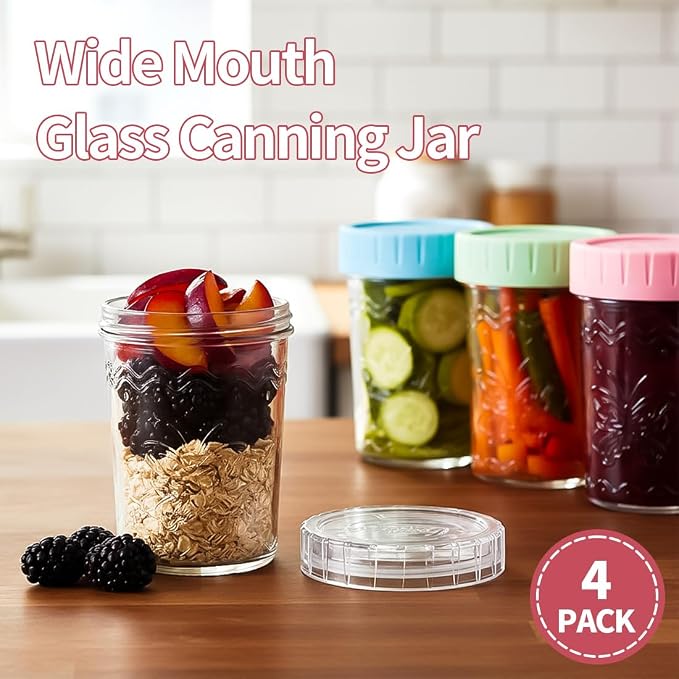 2-Pack 20oz Glass Jars with Lids, glass yogurt containers with lids, wide mouth mason jars, BPA free Food Storage Containers for Snacks, Yogurt, Salad, Meal Prep, Jar Déco (White)