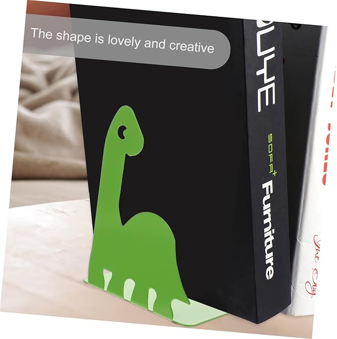 2 Pairs Dinosaur Metal Bookend Table Top Display Stand Decorative Bookend Tablescape Decor Desktop Shelves Document Holder for Desk Office Vintage Iron Book Stand