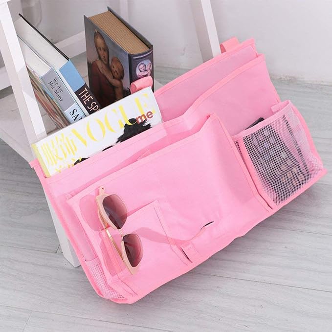 Sugaroom Bedside Storage Caddy, Bunk Bed Organizer Bed Storage Pocket Bedside Organizer Hanging Bed Storage Caddy for College Dorm Room, Hospital Bed Rails, Baby Bed, Camp (Pink)