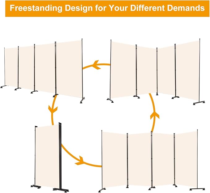 Room Divider 6FT Folding Privacy Screens, 4 Panel Partition Room Dividers w/Freestanding Design, Portable Wall Divider for Room Separtation, Fabric Screen Panel for Home Office Bedroom Dorm