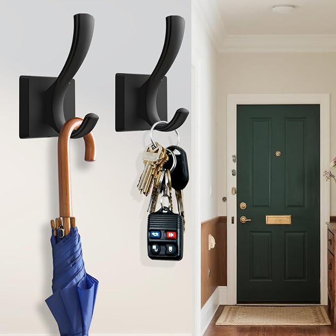 TOFIIGREM Black Wall Hooks Coat Hook, Towel Hooks Robe Hook for Bathroom, Entryway Mudroom Hooks for Hanging Coat Key Hat Backpack (8 Pack, Black)