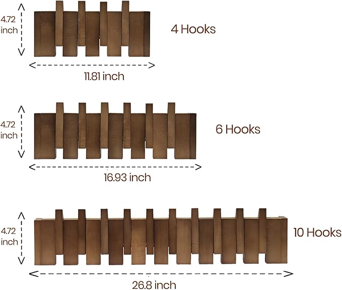16.9" Wooden Piano Key Coat Rack Wall Mounted, Flip Down 6 Hooks Heavy Duty for Hanging Coats/Hats/Keys/Towels/Bags, Natural Walnut Entryway Hanger Art Hook