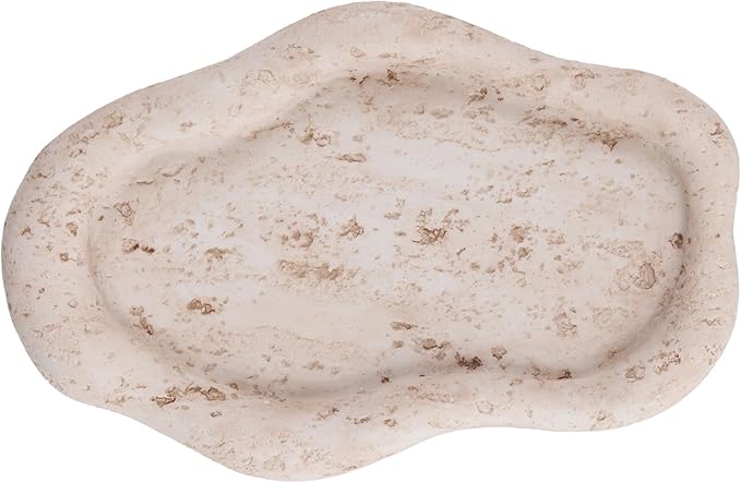 Cloud-Shaped Resin Jewelry Tray, Beige Travertine Vanity Tray for Bathroom Countertop, Trinket Candle Dish, Perfume Holder, Decorative Ottoman Tray for Home Decor Coffee Table Dresser
