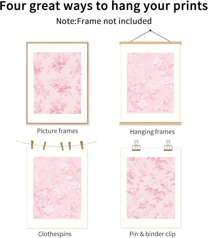 Baccone Pink Floral Wall Art Chinoiserie Flower Wall Decor Pictures Aesthetic Canvas Wall Art Love Shack Fancy Poster Vintage Floral Prints for Living Room Bedroom 12x16 Inch Unframed Set of 3