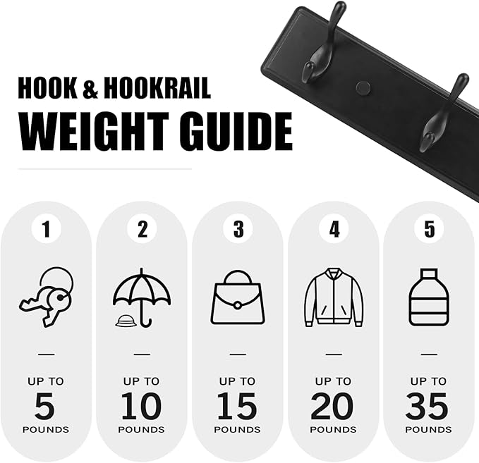 Badiano Wooden Coat Rack, Wall-Mounted Organizer for Closet, Entryway, Hallway, Foyer, Bedroom, Heavy Duty Double Hooks for Hanging Towels, Bags, Hats, Jackets, Key (Black, 3 Hooks)