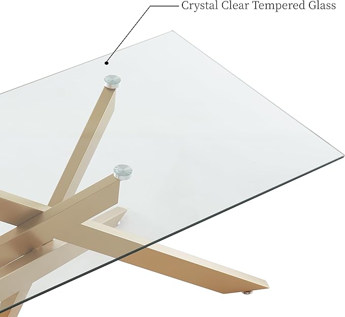 Gold Coffee Table for Living Room, Modern Glass Coffee Table with 47" Tempered Glass Top and Metal Tubular Legs for Small Space, Apartment, Office