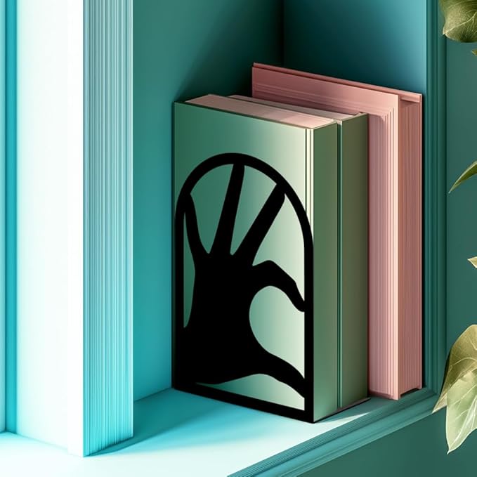 INFUNLY 1 Pair Metal Book Ends for Shelves Heart Gesture Heavy Duty Bookshelf Holder Stand Book Stopper Support for Desktop 7.1x4.7x3.5 for Home Office Library School Kitchen Decor