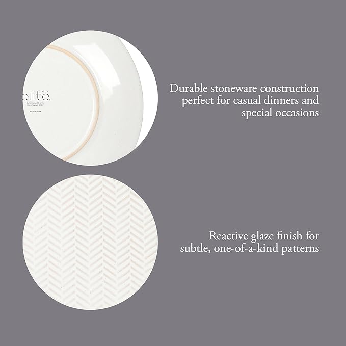 Gibson Elite Oyster Tide Embossed 12 Piece (Service for 4) Plates and Bowls Reactive Glaze Round Dishes Stoneware Ceramic Dinnerware Set, White