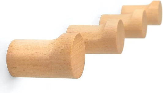 NAUMOO Natural Wooden Wall Hooks - Pack of 4 - Wall Mounted Hook - Modern Wood Coat Rack - Decorative Wooden Pegs for Hanging Hat, Towel, or Purse (Beech Wood)