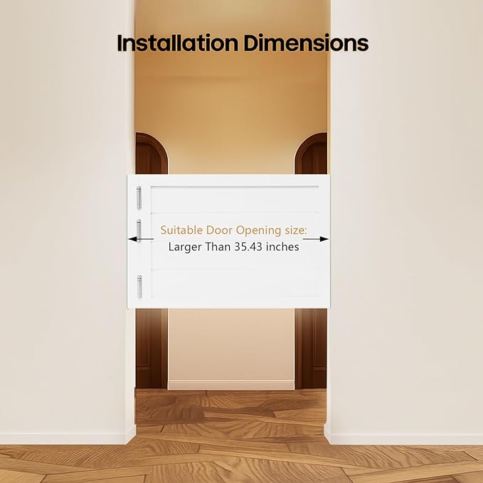 Room Divider Door White | Black Space Saving Sliding Partition Door for Doorways | Farmhouse Style Half Door w/Pull Rope | No-Drill Interior Door for Home Office & Studio (White, 35.4x23.6in)
