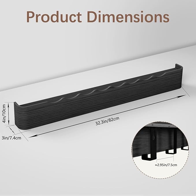 Coat Rack Wall Mount with Hidden Hooks, Wall Hooks with Shelf, Wall Key Holder Mount Wooden Shelf Entryway Hooks for Bedroom Bathroom for Hanging Coats Hats Bags Towels (Black Wave-Shape, 8 Hooks)