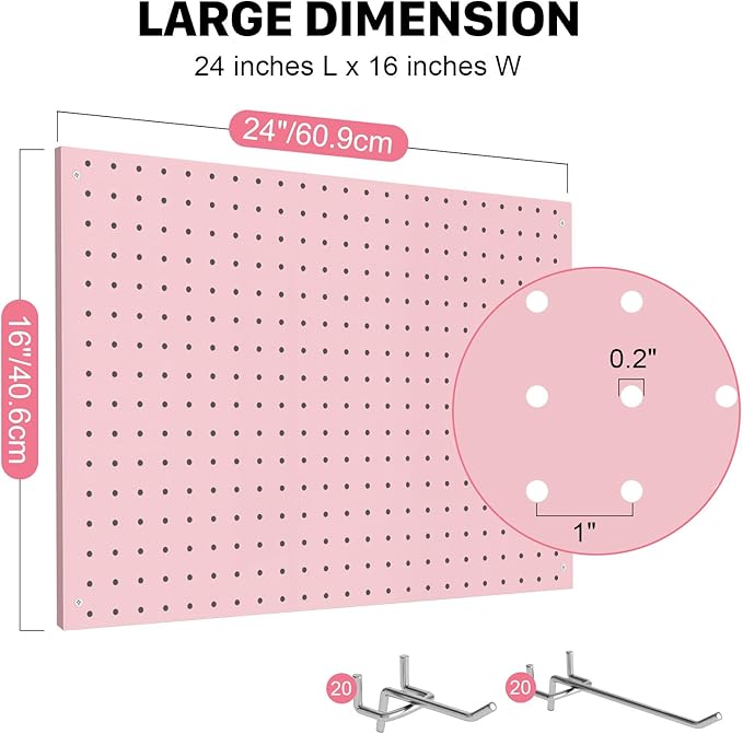 Peg Board, 4 Pack Metal Pegboard Panels Pink Pegboards Wall Organizer with Frame Large Heavy Duty Peg Board with Hooks for Walls Home, Garage Tool Storage, Office, Craft Room, Kitchen 24”×16”