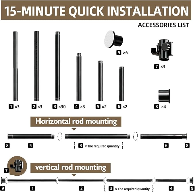 AJAZZ Room Divider No Drilling Curtain Rod Wall Divider for Room Separation, (H) 43-120×(W) 72-200 inch Adjustable, Heavy Duty Partition Space Separator Freestanding Tension Curtain Stand, Black
