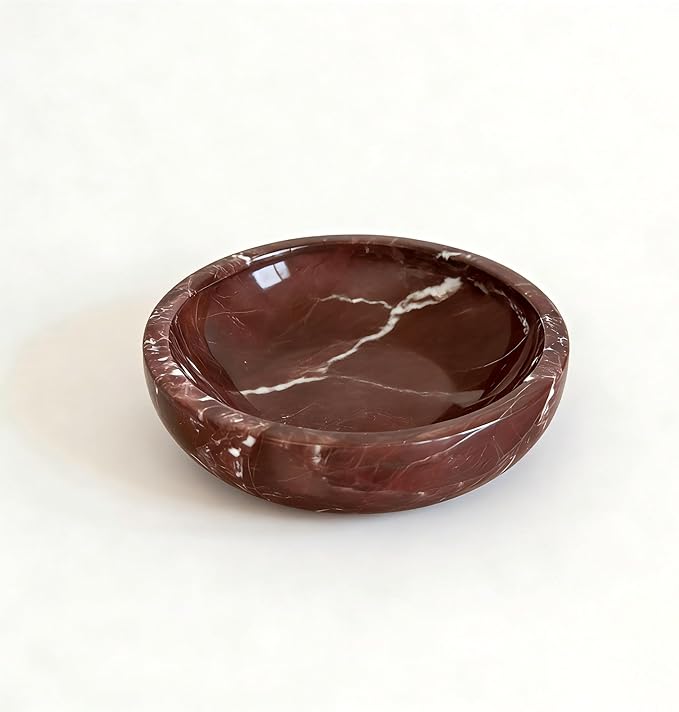 Small PurpleRed Decorative Marble Bowl, 5.9 inches,Natural Stone Round Bowl for Home Decor, Fruit, Nuts, Jewelry tray,Coffee Tables Centerpiece, Soap Serving (PurpleRed-small)