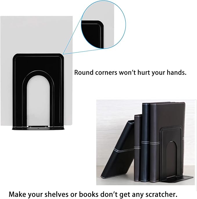 Book Ends, Heavy Duty Bookends to Hold Books, Metal Bookends for Home Office Decorative, Book Ends for Heavy Books/Movies/CDs, Black 6.5 x 5 x 5.7 in, 7 Pair/ 14Piece