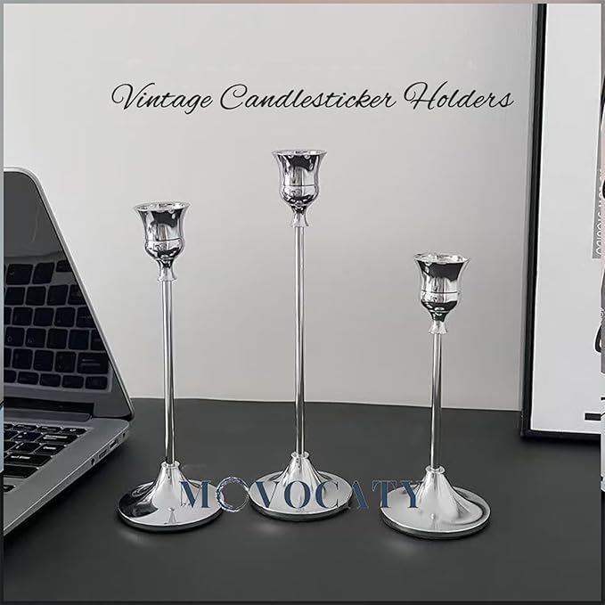 Candle Holders 6pcs Taper Candlestick Holders for Table Centerpiece Home Decor - Modern Sliver Candle Stick Holders for Festival Wedding Party Anniversary Date Mantel Dinning Room