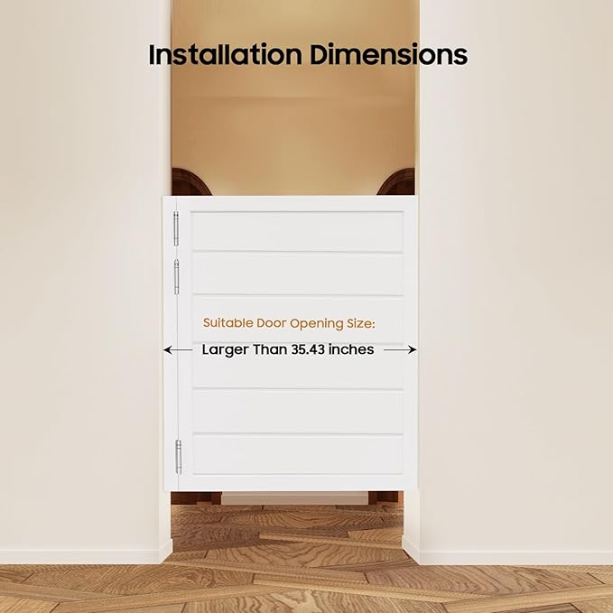 Room Divider Door White | Black Space Saving Sliding Partition Door for Doorways | Farmhouse Style Half Door w/Pull Rope | No-Drill Interior Door for Home Office & Studio (White, 35.4x35.4in)
