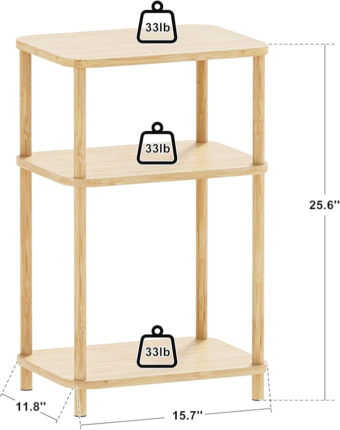 Bamboo End Table, Set of 2, Side Table for Small Space with Storage Shelf, Small Table Stand, Narrow Bedside Table Nightstand, Toolless Assembly, for Nursery, Living Room, Bedroom, Natural