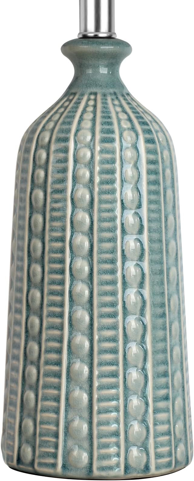 JUNNAI Green Ceramic Table Lamp 24.5": 3-Way Dimmable Nightstand Lamp with White Drum Lamp Shade | Modern Bedside Lamp for Bedrooms & Living Room (Bulb Included)