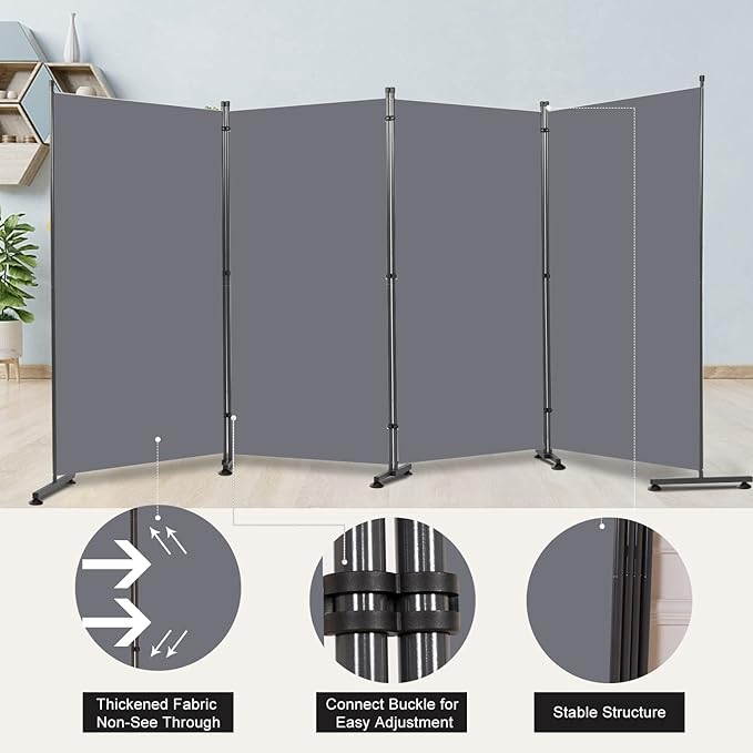 Room Divider 6FT Folding Privacy Screens, 4 Panel Partition Room Dividers w/Freestanding Design, Portable Wall Divider for Room Separtation, Fabric Screen Panel for Home Office Bedroom Dorm