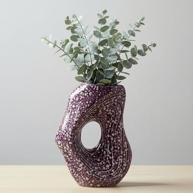 Sunddo Ceramic Vase for Home Decor, 11 Inch Donut Decorative Vase for Living Room, Modern Art Flower Vase, Entryway, Fireplace, Centerpiece Table, Console Decor