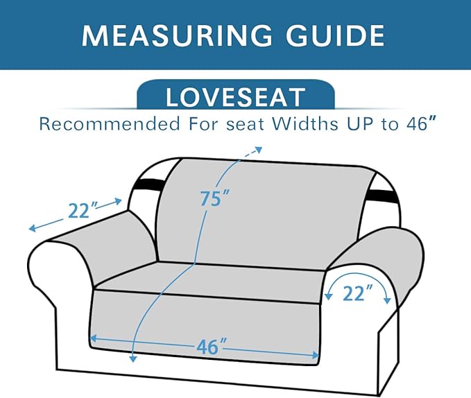 H.VERSAILTEX Reversible Loveseat Couch Covers for 2 Cushion Couch Water Repellent Couch Cover for Dog Couch Cover Protector Non Slip Furniture Protector with Elastic Strap(Loveseat, Cameo Blue/Beige)