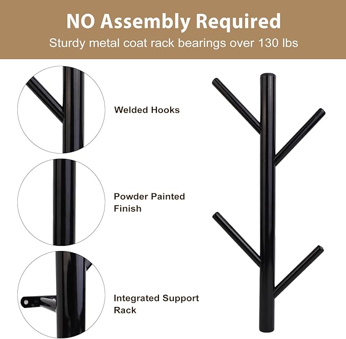 2-Pack Metal Vertical Coat Rack Wall Mounted,Modern Coat and Hat Rack,15.9 Inch Tree Coat Racks for Hats, Jackets, Bags, Clothes, Hats Entryway Bedroom,Living Room（Black）