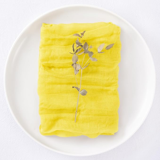DeZerlor 12 Pack Lemon Yellow Cheesecloth Napkins Summer Cloth Napkins Set of 12 Dinner Napkins Bulk 21x21 Inches for Wedding Bridal Shower Baby Shower Parties