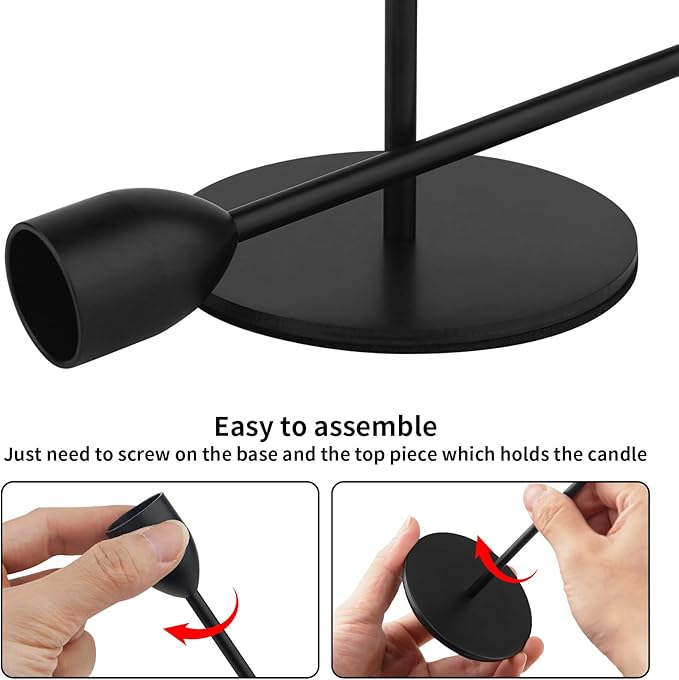 Ohtomber Black Taper Candle Holder - 6PCS Candlestick Holders, Candlesticks Centerpiece Wedding Table Decor, Fit Pillar 3/4" Thick Tapered & Led Candles