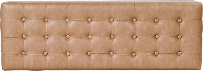 HomePop Modern Tufted Storage Bench - Sand Faux Leather