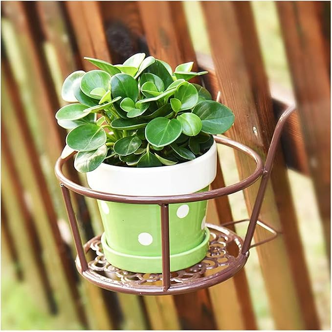 Iron Art Hanging Baskets Flower Pot Holder, Holder Plant Holder Over The Rail Metal Fence Planters for Patio Balcony Porch or Fence (1pcs Bronze)