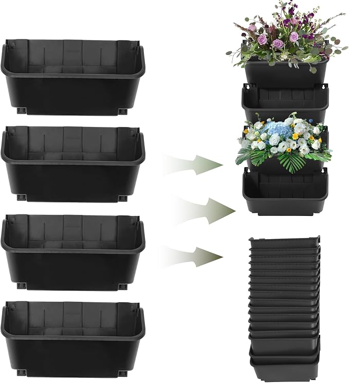 Vertical Garden Planter,13 inch Wall Mounted Planter for Patio Indoor Outdoor Decor, Garden Self Watering Pot Balcony Plant Vegetable Fruit Herb Hanging Pocket Holder Flowerpot (18, Black)